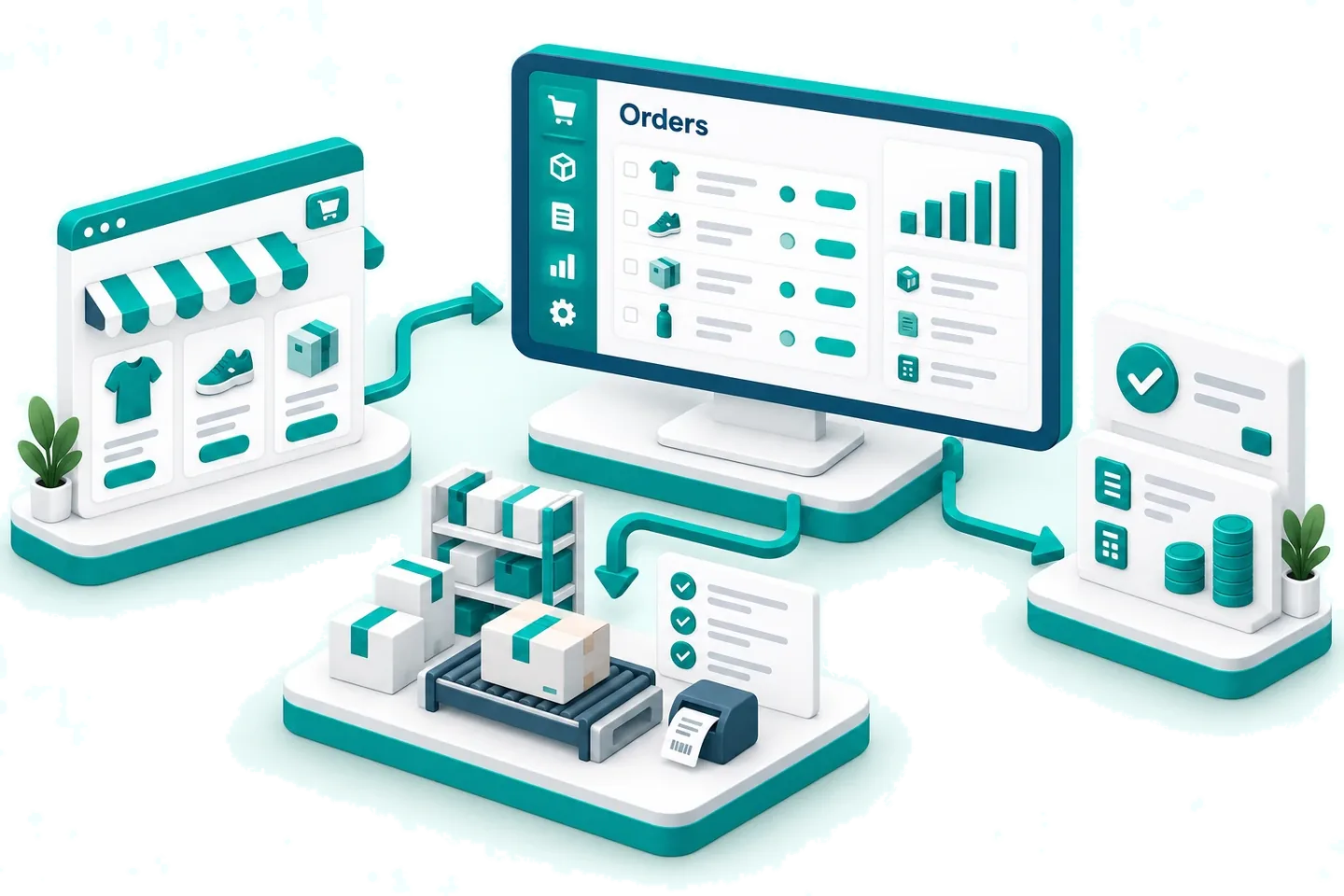 Online orders connected to inventory, fulfillment and accounting in one system.