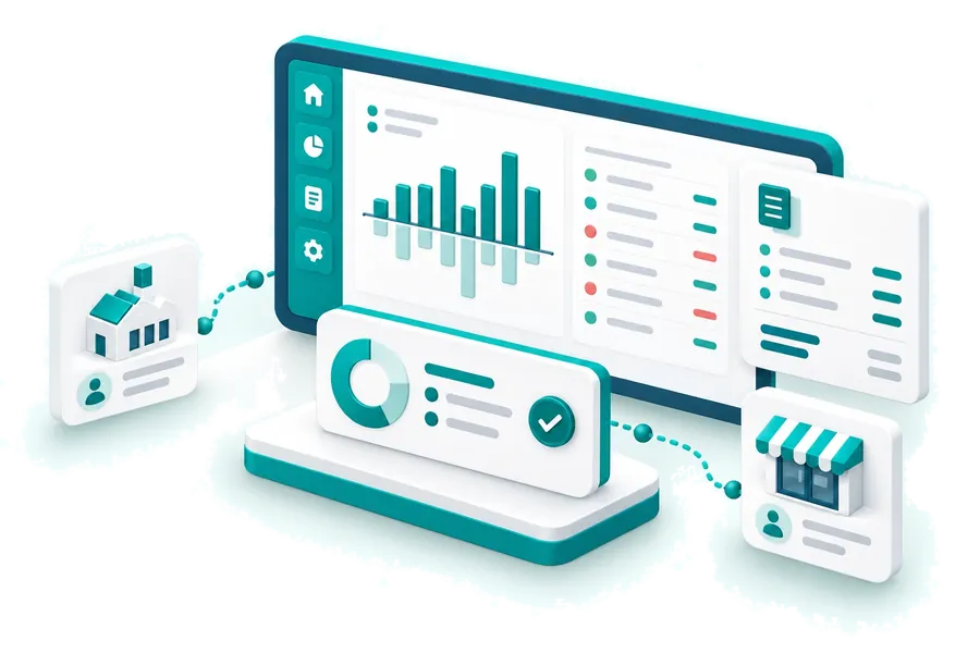 Financial dashboard with transactions, income, expenses and business reports.