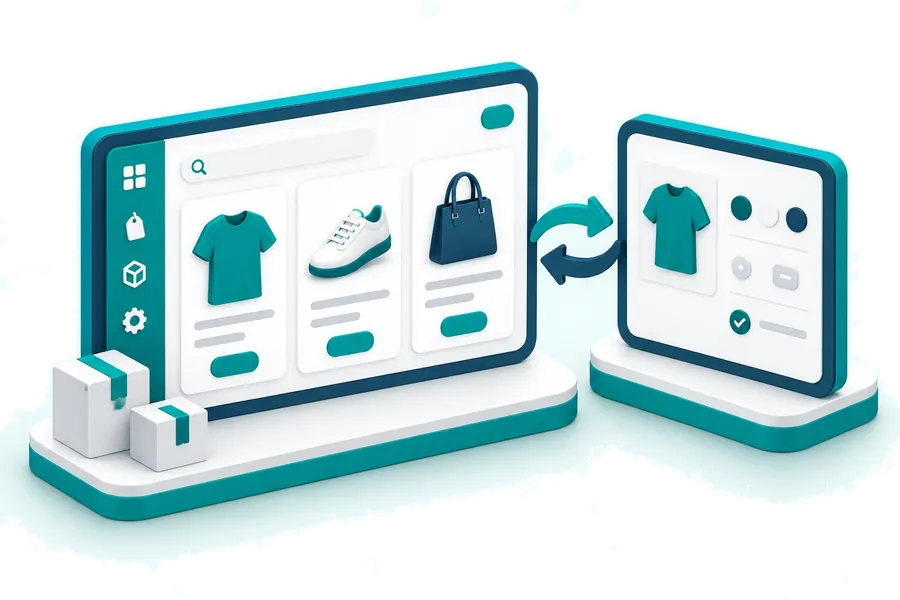 Product catalog with item variants and synchronized product details.