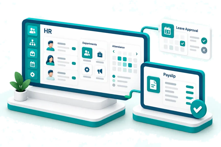 Employee records, attendance, leave approval and payroll in one system.