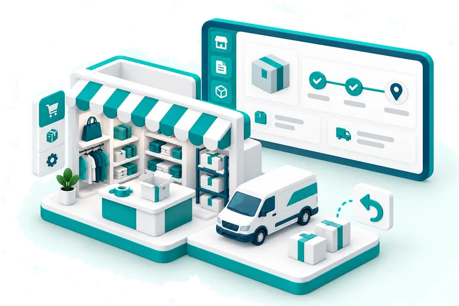 Courier shipment status, delivery parcels and a return workflow.