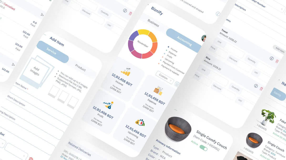 The Biznify Android app, showing the dashboard.